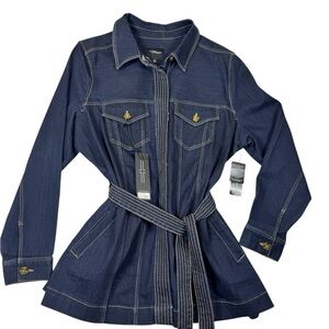 NWT LIVERPOOL Los Angles Dark Blue Denim Stretch Jacket with Belt Women's XL
